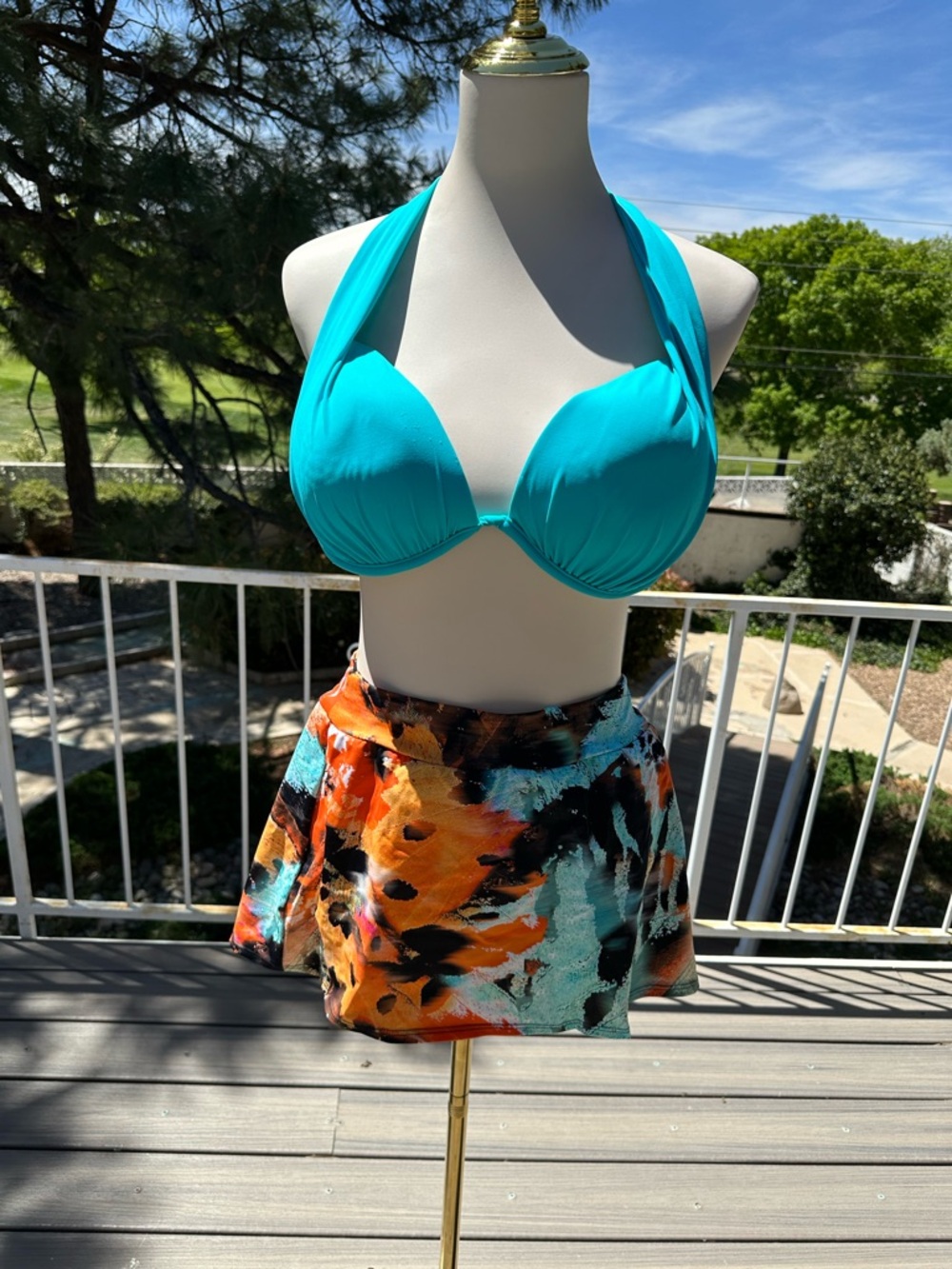 Venus Turquoise Halter Bikini Top with Multicolor Swim Skirt - Women Swim
